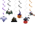 Halloween hanging swirl decorations featuring ghost, bat, and witch PVC pendants - 6-Piece Spiral Set