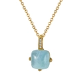 Collana boho dorata con ciondolo quadrato in pietra azzurra e cristalli scintillanti - Gmn09-14k