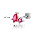 Silver stainless steel ear stud with pink zircon teardrop stones and size measurements - Silver Rose Red (0174-3#)