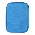 Macro shot of blue fabric texture and metal zipper on Apple Watch band storage bag - Teal
