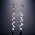 Elegant rose gold wheat leaf earrings featuring shimmering white marquise cubic zirconia - Rose Gold Plated