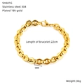 Close-up of chunky 18k gold plated 304 stainless steel chain bracelet with lobster clasp - Thick Geometric Loop Style (SH681G)