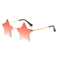 Star-shaped rimless sunglasses with red-orange gradient lenses and gold metal temples - Gold Frame Gradient Red Lens
