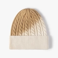 Knitted beanie hat featuring khaki gradient color and thick cable knit textured pattern - Khaki Beige (22B003)