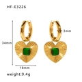 Gold vintage heart drop earrings with emerald zircon and textured finish, 34mm height - Gold Textured Heart Green Gemstone Drop Earrings(HF-E3226)