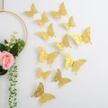 Set of 12 golden 3D hollow paper butterflies with rose patterns for home wall decor - Style E / Gold