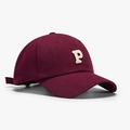 Burgundy cotton baseball cap with cream fuzzy letter P embroidery and curved brim - Adjustable / Burgundy