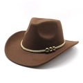 Classic brown wool felt western cowboy hat with vintage braided band and bronze beads - Coffee