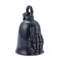 Gothic black stainless steel motorcycle bell pendant with skeleton middle finger design - Black (Pendant With Clasp) (GBK-013)