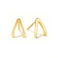 Detail view of V-shaped golden stud earrings with polished mirror finish and stud closure - Gold V-Shape Geometric Studs