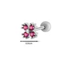 Clou d'oreille en acier inoxydable argenté avec quatre pierres magenta et fermoir à boule - Carré Magenta Quatre Diamants - Couleur Argent (7#)
