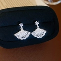Dettaglio di orecchini pendenti a ventaglio in argento con zirconi su velluto nero - Argento (Perno in argento)