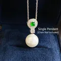 Green agate and white shell pearl pendant with pavé crystals in a jewelry box - Natural Single Pendant Without Chain 12MM