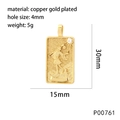 Gold plated tarot card rectangular pendant with character relief and white zircon inlay - The Fool