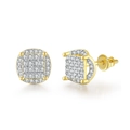 Gold-plated hip hop square stud earrings with iced-out pave cubic zirconia and screw backs - Grid Gold
