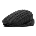 Dark gray knitted beret for winter with thick cable knit texture and warm ear protection - Dark Gray