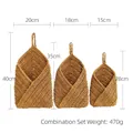 Three-piece set of woven jute wall hanging baskets in natural teardrop shape for storage - Combination Set (3 Pieces)