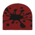 Close-up of the thick knit texture and red black mottled pattern of this beanie hat - M (56-58cm) / Burgundy