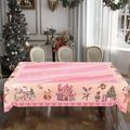 Pink Christmas tablecloth with gingerbread house, reindeer and nutcracker soldier prints - Zb695-11