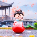 Pink and blue ancient style lady tumbler miniature figurine for desk decoration - Tang Dynasty Maiden with Drum Small