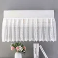 White lace air conditioner cover with floral embroidery and elegant scalloped edge - Dreamy White/Pleated