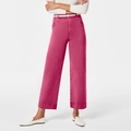 Women's high waist wide leg cropped jeans in rose red with a white leather belt - Rose Red