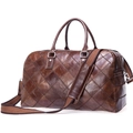 Bolso de viaje de cuero marrón con patrón de diamantes y correa de hombro - Grande / café