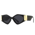 Modern geometric irregular sunglasses in glossy black with bold gold metal accents - Black / Black and Gray