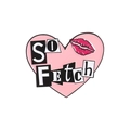Spilla in smalto a cuore rosa con testo SO Fetch e motivo labbra su bianco - Forma di Cuore Lettere (SO Fetch)