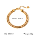 Three-layer gold stainless steel bracelet with bead chains and white zircon inlay details - Gold Triple Layer Bracelet (HC-B20250)
