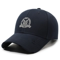 Navy blue distressed cotton baseball cap with white embroidered inspirational quote - Adjustable / Navy Blue