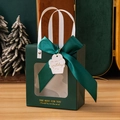 Dark green gift bag with transparent window, satin bow, and Happy Birthday tag - Dark Green + Birthday Tag