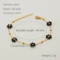 Bohemian flower bracelet in 18K gold plated stainless steel with black crystal beads - Bracelet / Black