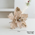 Fiore di Natale in velluto champagne con paillettes dorate e glitter argento, 22 cm - Champagne