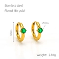 18k gold plated stainless steel hoop earring featuring a single green zircon stone - Gold with Green Zirconia