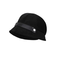 Classic black corduroy bucket hat with leather trim and silver metal buckle for women - Black