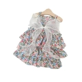 Robe en coton floral pour chien avec grand nœud en organza blanc et jupe à volants - XS / Robe Fleurie Bleue en Mesh