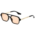 Retro pilot sunglasses with black square frames and orange tinted lenses with gold arms - Black Frame Gold Leg Light Tea Lens