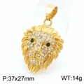 Pendentif tête de lion plaqué or avec cristaux et yeux en pierres noires - Style Yeux Verts (KP130384-MZOZ) / Pendentif Uniquement