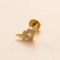 Pendiente de corazón dorado con alas y cristales brillantes para el cartílago - Corazón Alado Estilo Pavé (2#) / Dorado