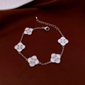 Bracciale a quadrifoglio in argento con inserti in madreperla su velluto rosso - Bianco Argento (8#)