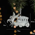 Transparent acrylic Christmas flying horse carriage ornament with silver glitter accents - Sleigh