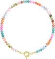 Bohemian colorful natural stone beaded necklace with gold clasp in macaron colors - Style 30 (6mm)