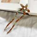 U-shaped acetate starfish hair stick with green marble texture for elegant buns - Brown Floral