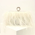 Detail of cream evening clutch with lush ostrich feathers and crystal-encrusted ring handle - Beige