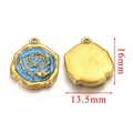 Blue enamel rose pendant in golden irregular round frame, 16mm stainless steel charm - Irregular Rose / Blue