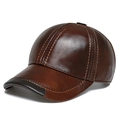 Men's dark brown premium leather baseball cap with detailed stitching and glossy finish - Leather Brim Baseball Cap Light Coffee