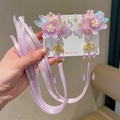 Purple flower and butterfly hair clip with tassels and pearls for Hanfu costumes - Purple Flower Ribbon (153--4)