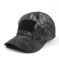 Detailed close-up of tactical camo baseball cap featuring honeycomb pattern and Velcro panel - Adjustable / Bionic Black