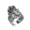 Vintage silver lion head ring with crown in punk rock style and adjustable open design - Lion King (R-75)